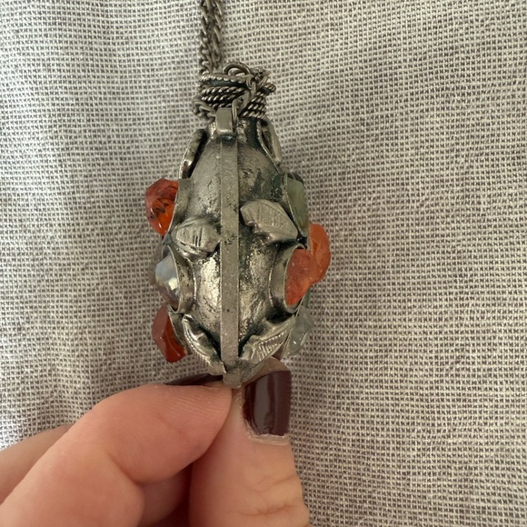 Vintage Perfume Bottle Necklace with Earth Toned Stones - Picture 3 of 6